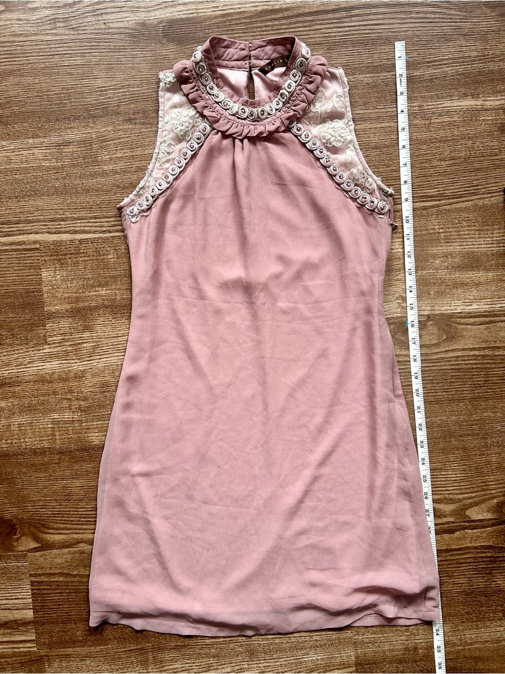 Sleeveless Lace-Trim High Neck Dress - Dusty Rose size S by SAMLIN ladies